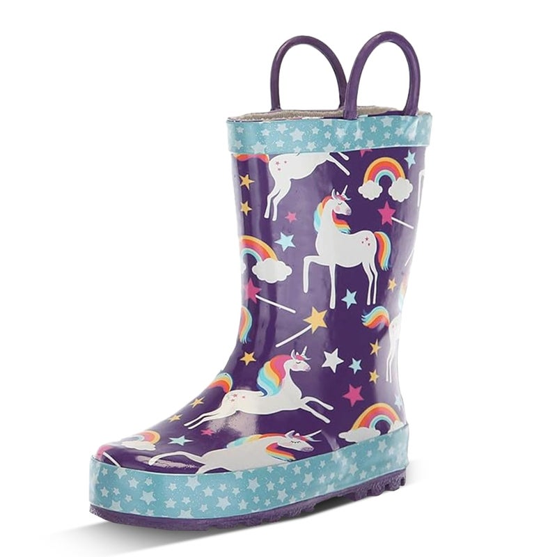 Western Chief Kids Girls' Waterproof Printed Rain Boot with Easy Pull on Handles, UNICORN dreams, 1 M US Little Kid - Image 1